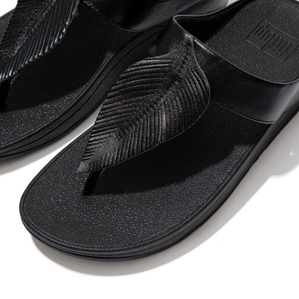 Fitflop Womens Sandals - Fino Feather Metallic Toe-post - Black - 038-HQXOFU